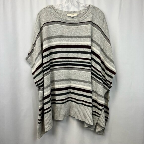 Loft Womens Pullover Sweater Multicolor Striped Poncho Short Sleeve Cotton XS/S - Picture 1 of 11